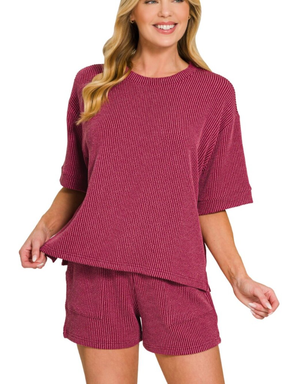 Raised rib short sleeve tee & short SET